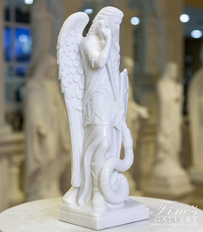 Marble Statues  - 18 Inch St Michael Statue In Hand Carved Statuary White Marble - MS-1520